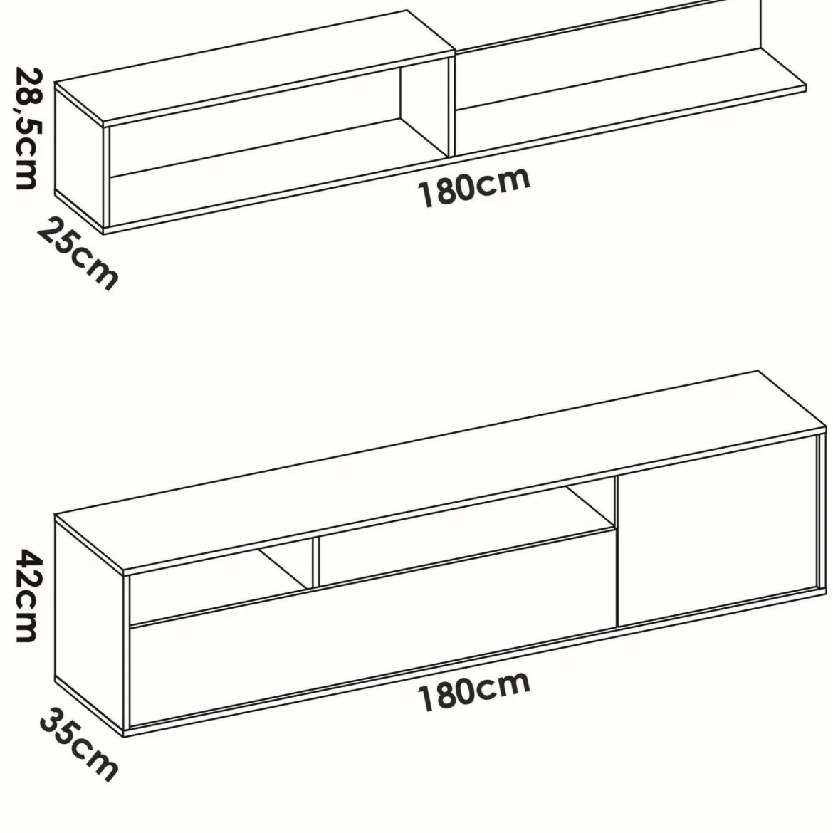 Parete soggiorno multifunzione 180cm bianca e rovere - Jelawat
