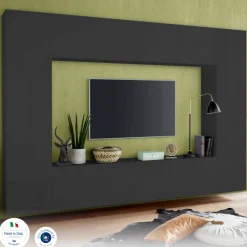 Parete soggiorno multifunzione 270cm antracite e rovere - Austis