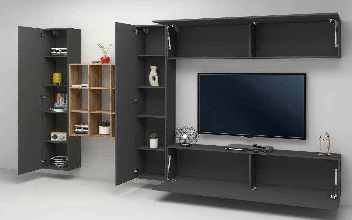 Parete soggiorno smart 350cm antracite - Agira