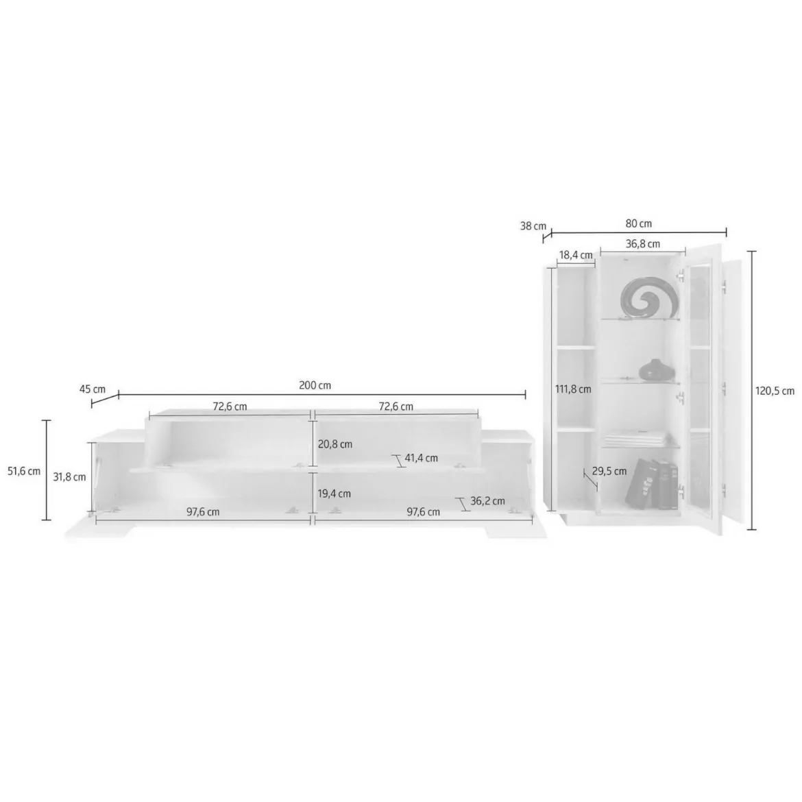 Parete soggiorno smart 280cm bianca - Maja