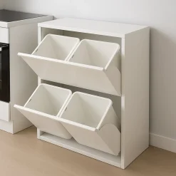 Pattumiera Bianco Capacità 72 (18 per Secchio) Fissaggio a Muro Opzionale 60x25x93h cm, 4 Cestini - Anukhatun