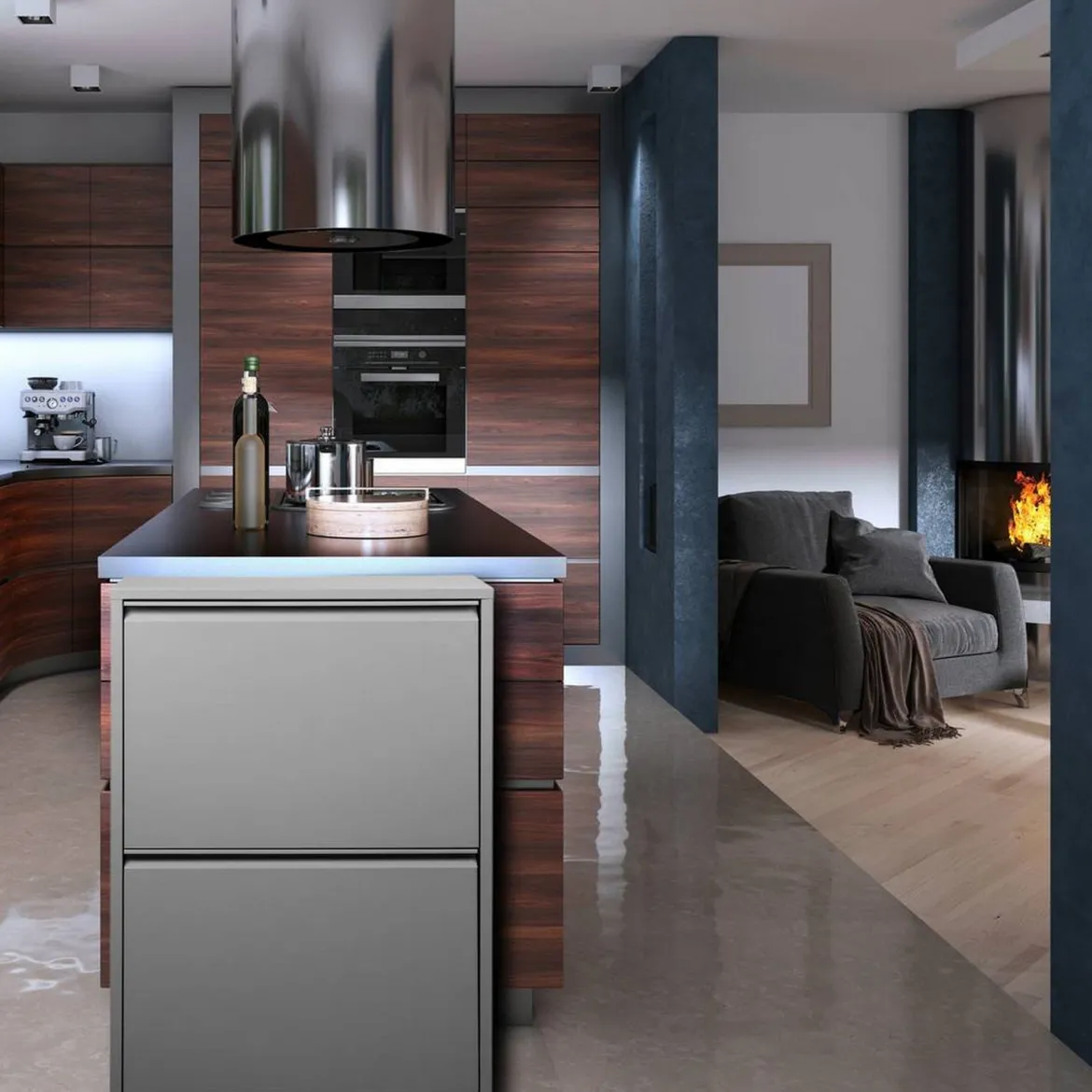 Pattumiera Grigio Capacità 72 (18 per Secchio) Fissaggio a Muro Opzionale 60x25x93h cm, 4 Cestini - Anukhatun