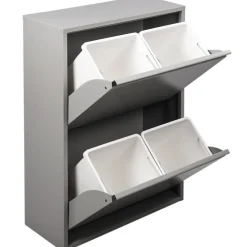 Pattumiera Grigio Capacità 72 (18 per Secchio) Fissaggio a Muro Opzionale 60x25x93h cm, 4 Cestini - Anukhatun