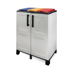 Pattumiera Grigio Chiaro Multicolore Capacità 210 (70 per Sacco) 3 Cestini 68x37x90h cm, Colore Struttura Multicolore Made in Italy - Anthea