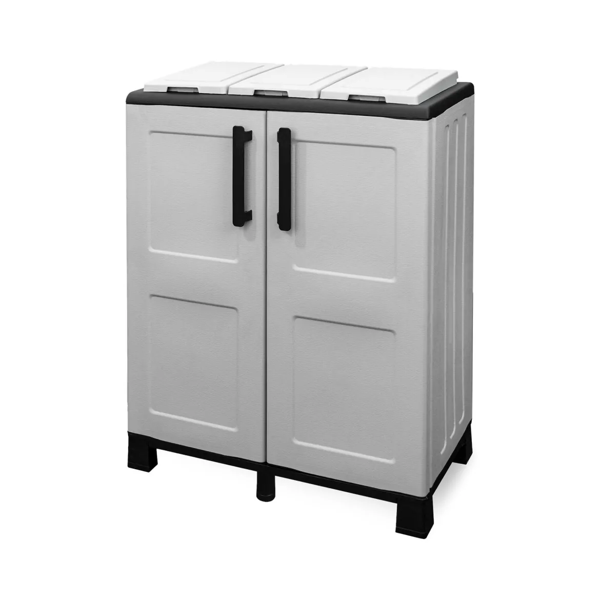 Pattumiera Grigio Chiaro Nero Capacità 210 (70 per Sacco) 3 Cestini 68x37x90h cm, Colore Struttura Nero Made in Italy - Anthea