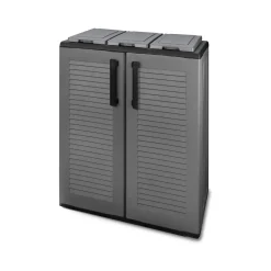 Pattumiera Grigio Nero Capacità 210 (70 per Sacco) 3 Cestini 68x37x84h cm, Colore Struttura Nero Made in Italy - Artan