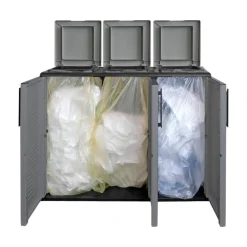 Pattumiera Grigio Nero Capacità 330 (110 per Sacco) 3 Cestini 102x37x84h cm, Colore Struttura Nero Made in Italy - Arko