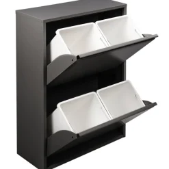 Pattumiera Nero Capacità 72 (18 per Secchio) Fissaggio a Muro Opzionale 60x25x93h cm, 4 Cestini - Anukhatun