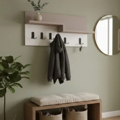 Pensile appendiabiti 65x31h cm 5 posti beige e bianco - Kilo