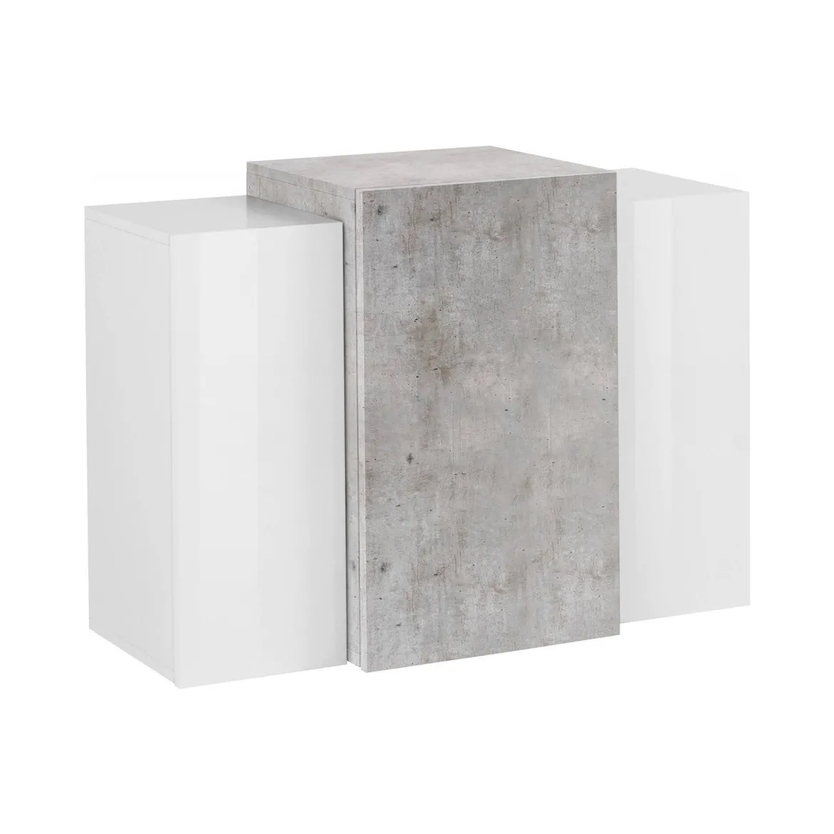 Pensile bagno 3 ante 90x66h cm bianco lucido e cemento - Andras
