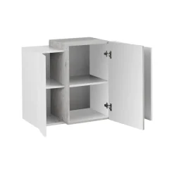 Pensile bagno 3 ante 90x66h cm bianco lucido e cemento - Andras