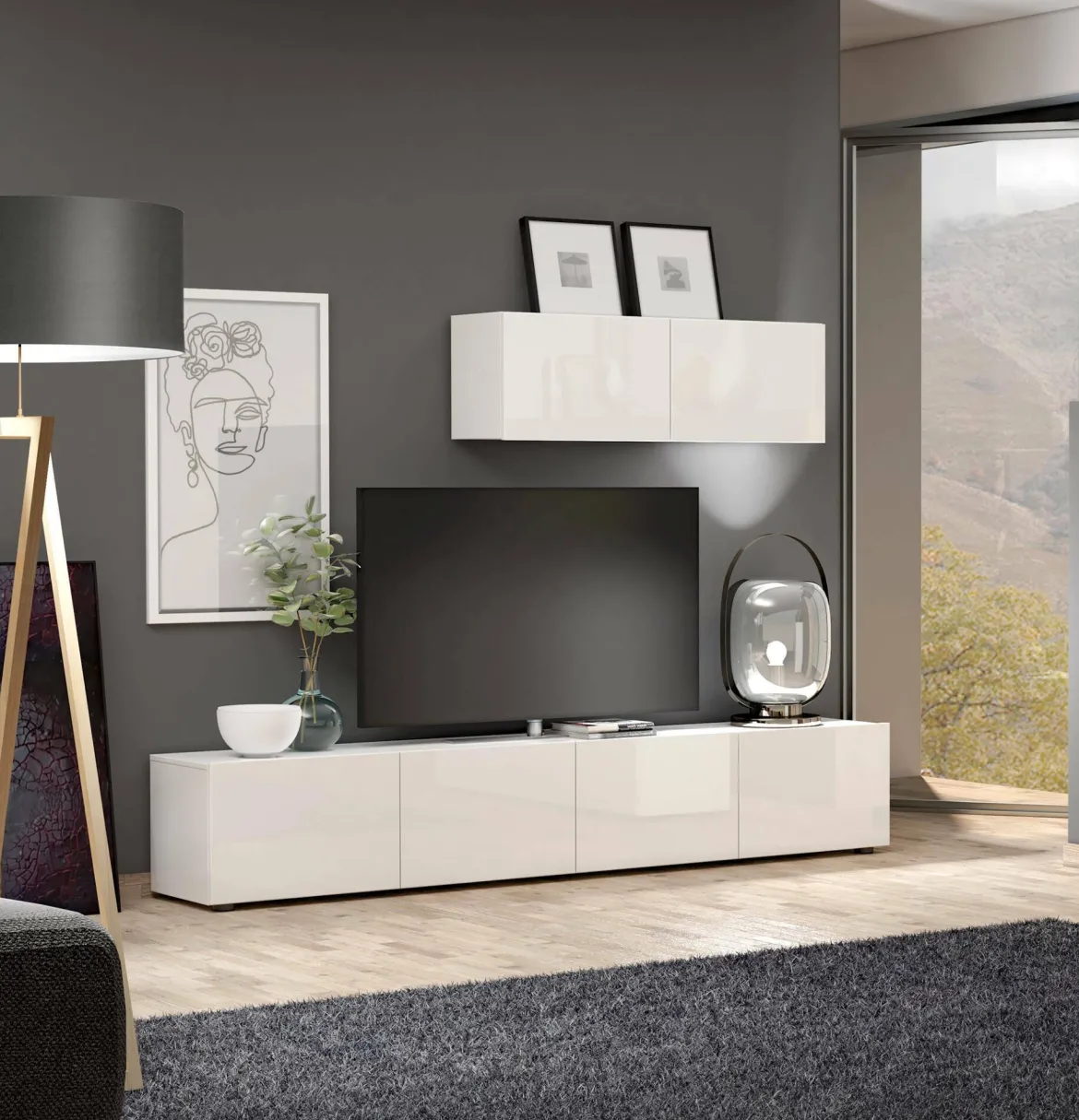 Pensile bagno 112x37h cm bianco lucido - Ostrense