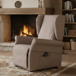 Poltrona Beige Sfoderabile Reclinabile 75x84x107h cm, Braccioli Made in Italy - Treia