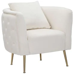 Poltrona Bianco Crema oro Rivestimento in Velluto Braccioli 76x74x71h cm, Materiale Struttura in Metallo - Killar