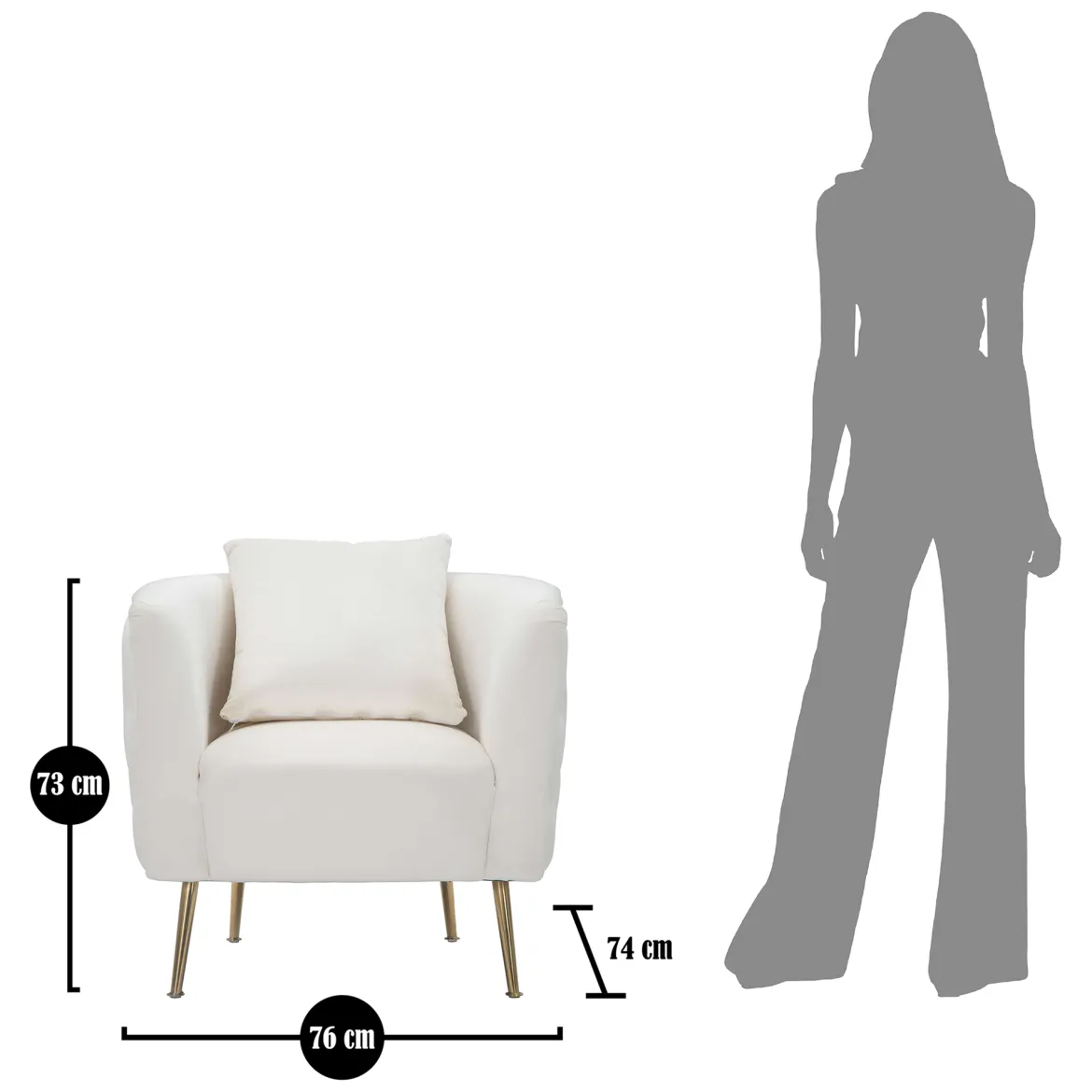 Poltrona Bianco Crema oro Rivestimento in Velluto Braccioli 76x74x71h cm, Materiale Struttura in Metallo - Killar