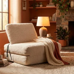 Poltrona Bianco Reclinabile Trasformabile in Letto, Rivestimento in Tessuto Bouclè 31x31x97h cm, Materiale Struttura in Tessuto - Abyane