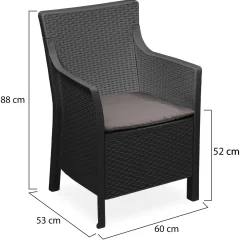 Poltrona da Esterno Nero Antracite Braccioli 72x66 cm, Cuscini Inclusi - Gaby