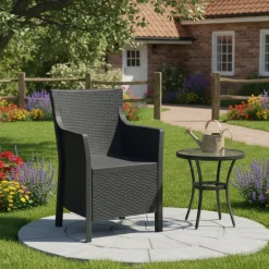 Poltrona da Esterno Nero Antracite Braccioli 72x66 cm, Cuscini Inclusi - Gaby