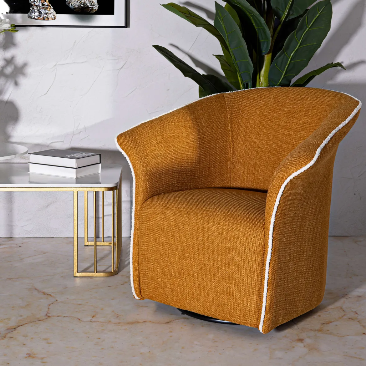 Poltrona Giallo Senape Nero Base Girevole Braccioli 84x66x80h cm, Materiale Struttura in Metallo - Toamas