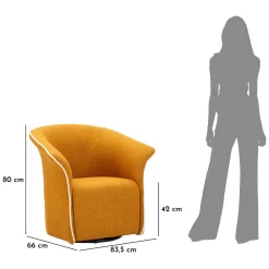 Poltrona Giallo Senape Nero Base Girevole Braccioli 84x66x80h cm, Materiale Struttura in Metallo - Toamas