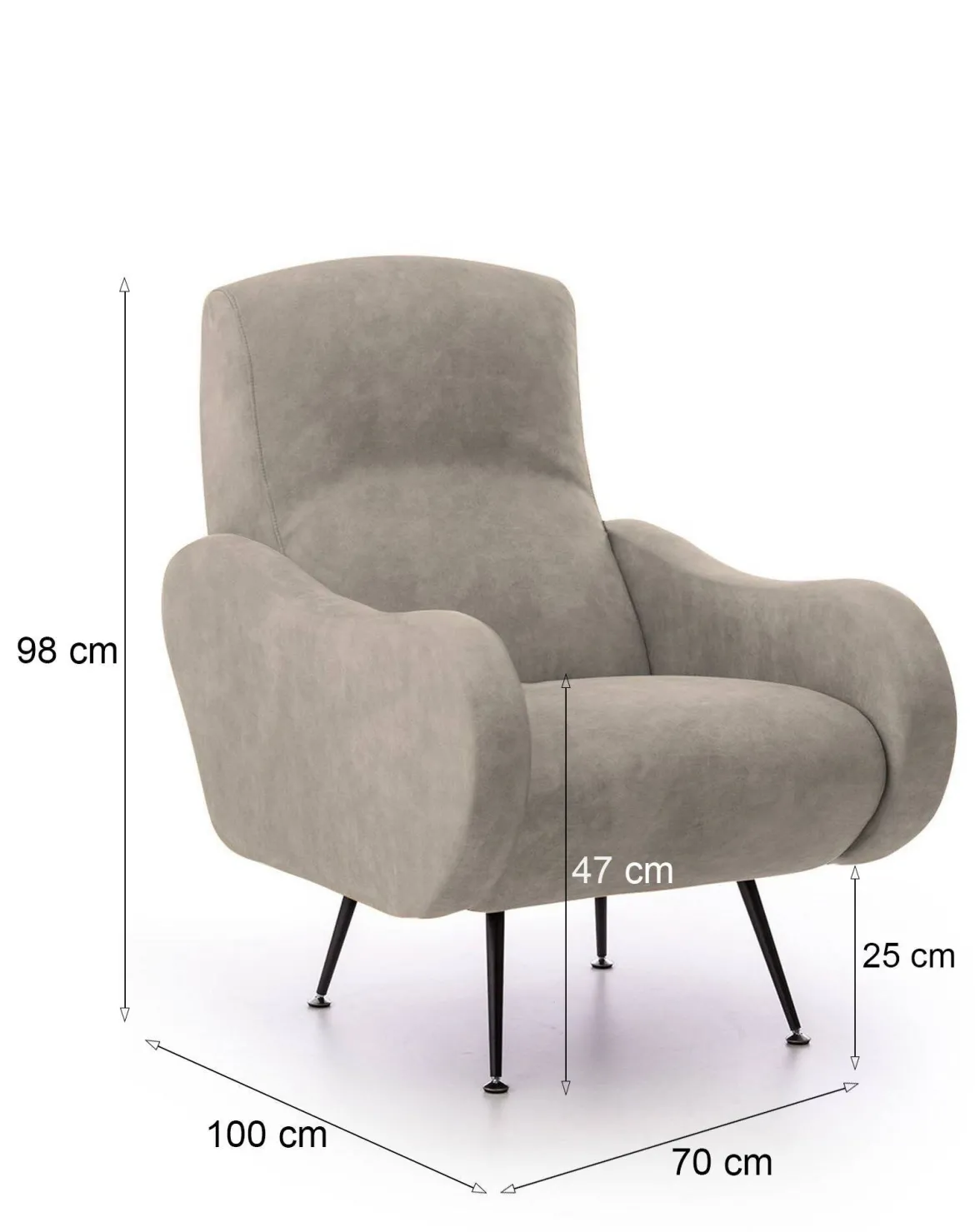 Poltrona Grigio Tortora Braccioli Peso Supportato 90 kg 70x100x98h cm, Materiale Struttura in Legno Made in Italy - Lasnigo