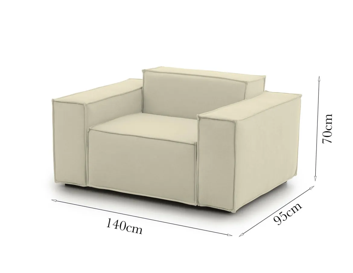 Poltrona in legno massello e tessuto con braccioli beige - Leonia
