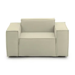 Poltrona in legno massello e tessuto con braccioli beige - Leonia
