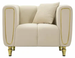 Poltrona in tessuto con braccioli crema e oro - Madama