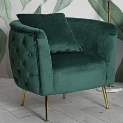 Poltrona in tessuto con braccioli verde e oro - Gabbiano