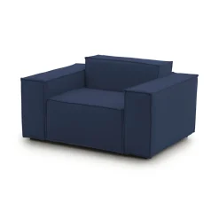 Poltrona in tessuto e legno massello con braccioli blu - Leonia