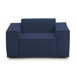 Poltrona in tessuto e legno massello con braccioli blu - Leonia