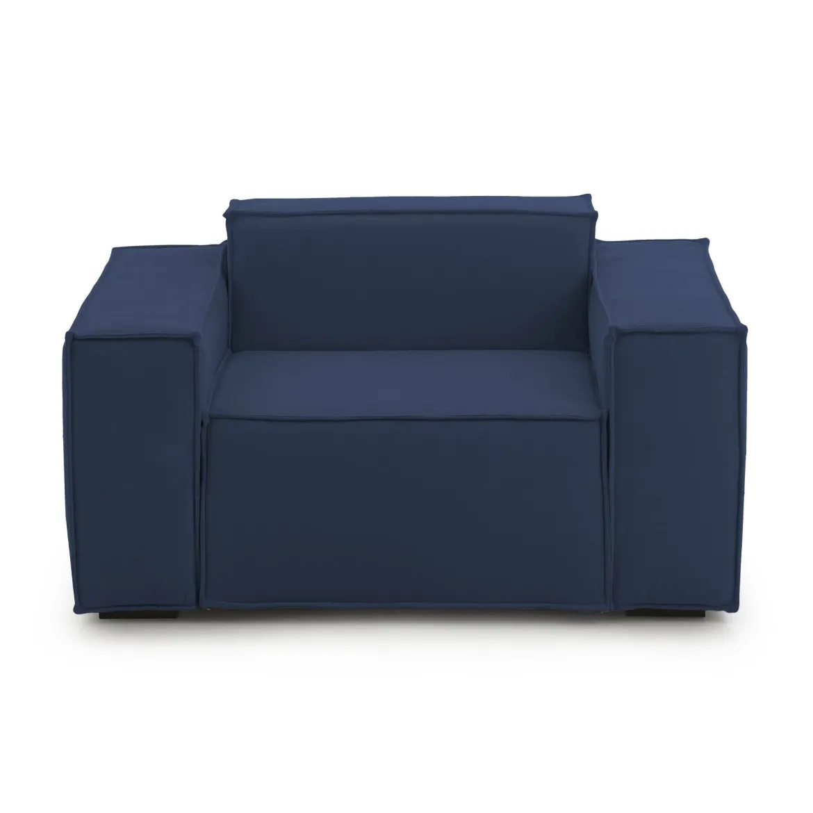 Poltrona in tessuto e legno massello con braccioli blu - Leonia