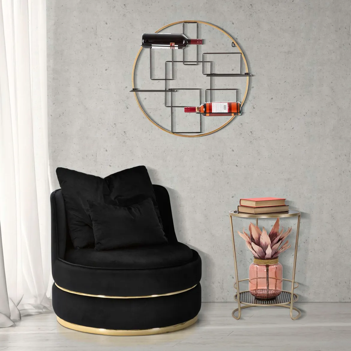 Poltrona Nero oro con Cuscini Materiale Struttura in Legno Nobilitato 84x84x72h cm, Materiale Struttura in Tessuto - Palang