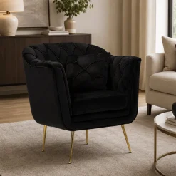 Poltrona Nero oro con Cuscino Braccioli 88x83x91h cm, Colore Struttura oro - Turtuk