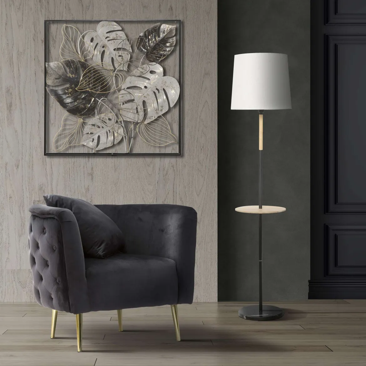 Poltrona Nero oro Rivestimento in Velluto Braccioli 76x74x71h cm, Materiale Struttura in Metallo - StIves
