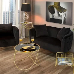 Poltrona Nero oro Rivestimento in Velluto Braccioli 76x74x71h cm, Materiale Struttura in Metallo - StIves