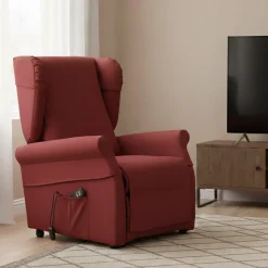 Poltrona Rosso Bordeaux Sfoderabile Reclinabile 75x84x107h cm, Braccioli Made in Italy - Treia