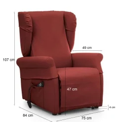 Poltrona Rosso Bordeaux Sfoderabile Reclinabile 75x84x107h cm, Braccioli Made in Italy - Treia