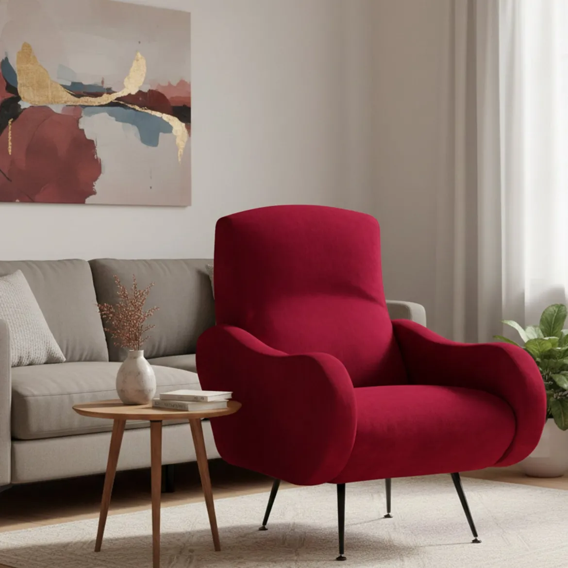 Poltrona Rosso Braccioli Peso Supportato 90 kg 70x100x98h cm, Materiale Struttura in Legno Made in Italy - Lasnigo
