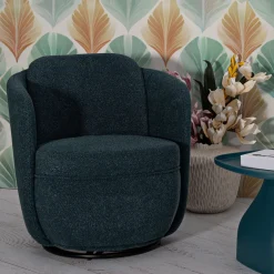 Poltrona Verde Ottanio Nero Base Girevole Braccioli 70x72x75h cm, Materiale Struttura in Legno Nobilitato - Morond
