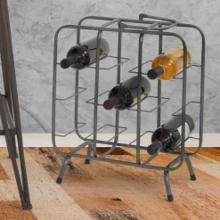 Portabottiglie Grigio Scuro con Maniglia Sfumatura Colore Struttura Scuro, 9 Bottiglie - Safed