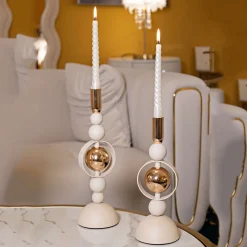 Portacandela Bianco Crema oro set da 2 Colore Struttura oro, Sfumatura Colore Struttura Crema - Fari