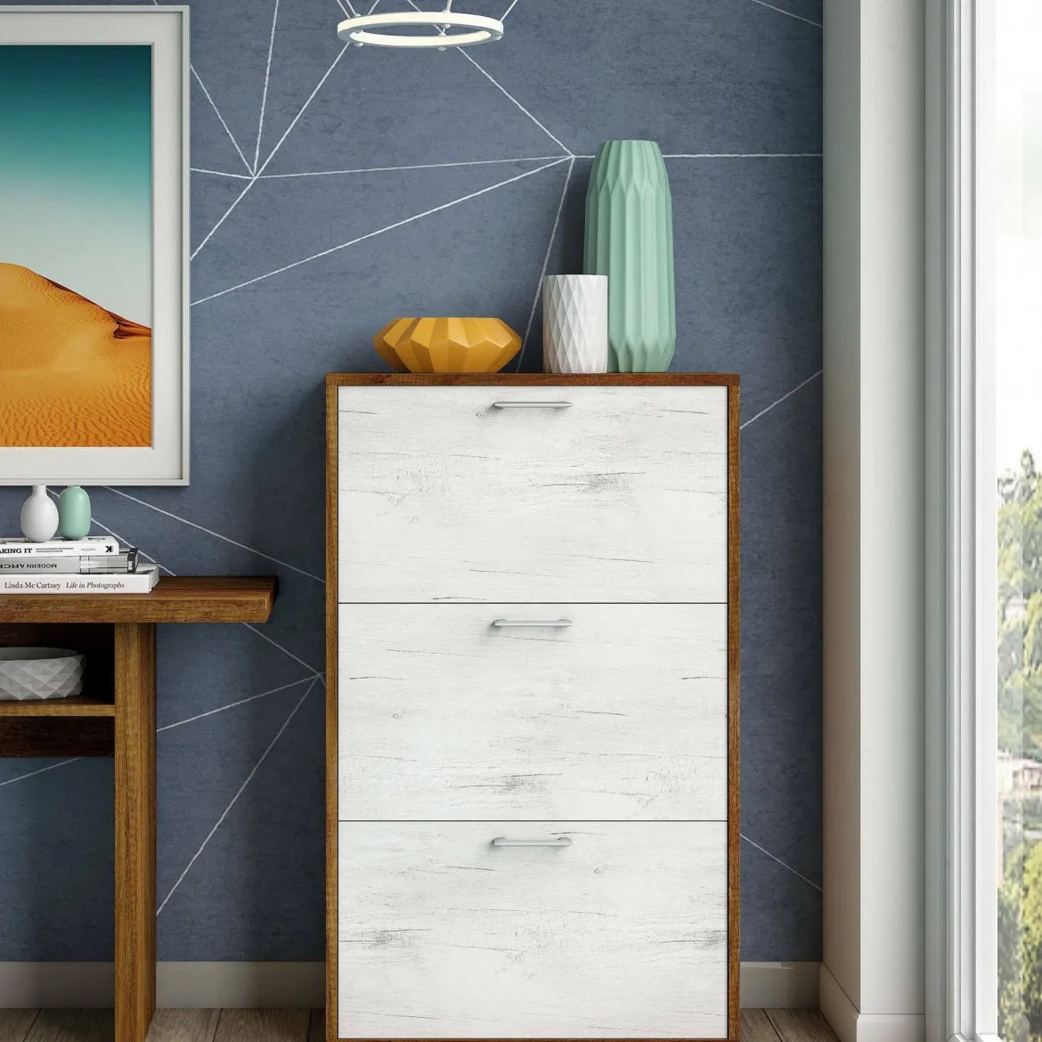 Porta scarpe 3 ante bianca e rovere 67x112h cm - Axinite