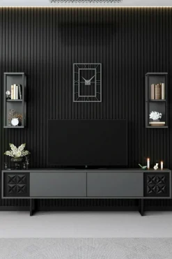 Porta TV antracite e nero 180x30x48h cm modulabile - Axa