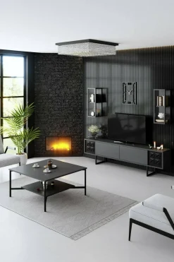 Porta TV antracite e nero 180x30x48h cm modulabile - Axa