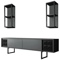 Porta TV antracite e nero 180x30x48h cm modulabile - Axa