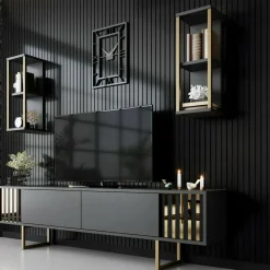 Porta TV antracite e oro 180x30x48h cm modulabile - Artinay