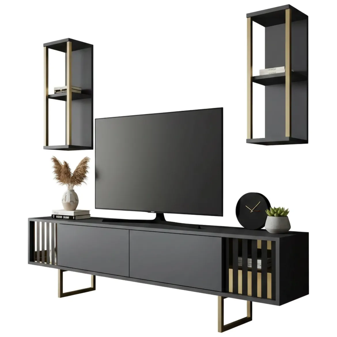 Porta TV antracite e oro 180x30x48h cm modulabile - Artinay