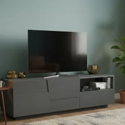 Porta TV antracite 150x44x46h cm 2 ante e 1 cassetto - Cecia