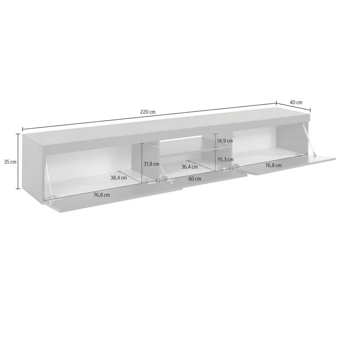 Porta TV antracite 220x44x46h cm 4 ante e 1 cassetto - Maestrale